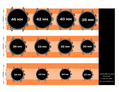 watch dial size chart